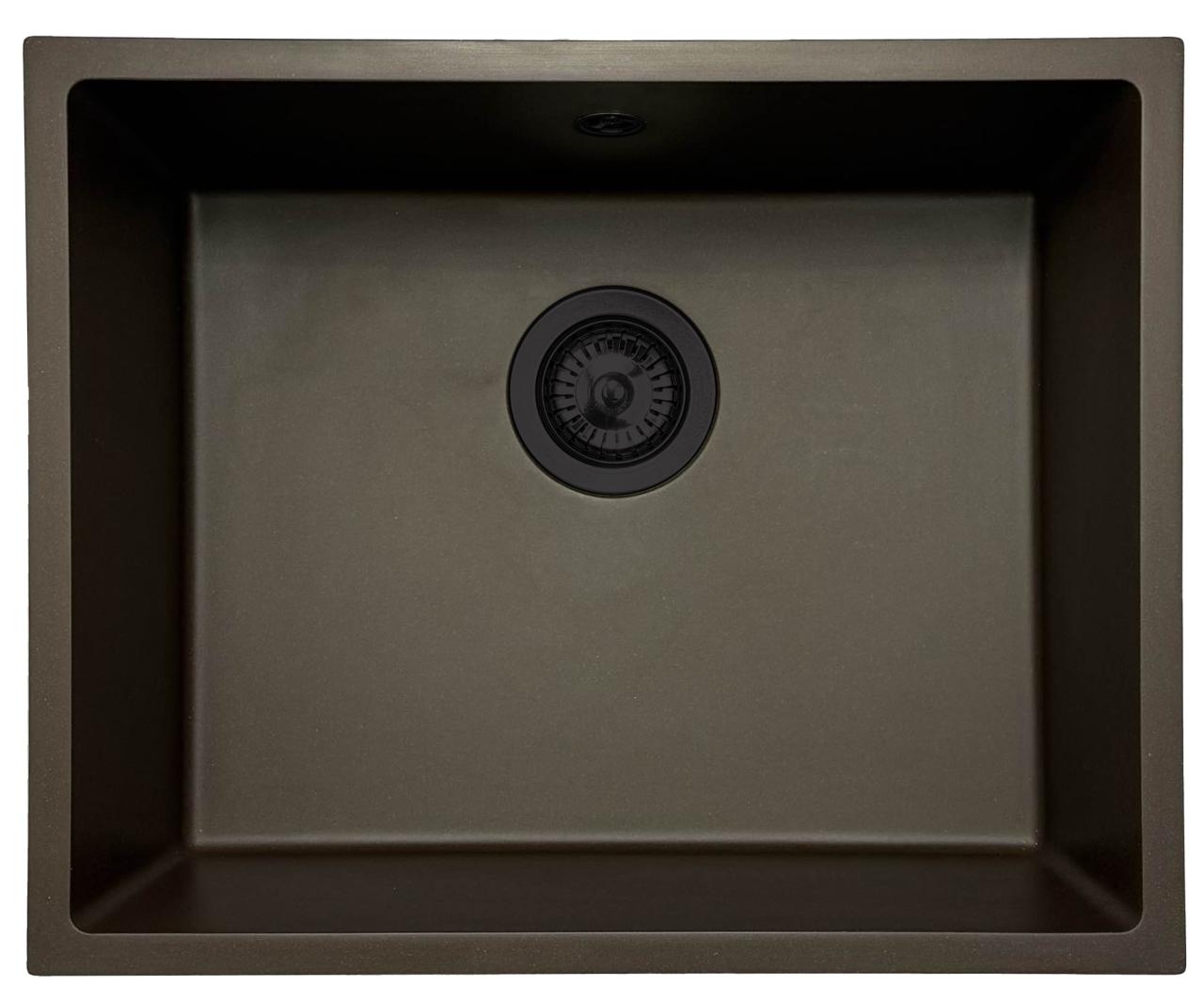 GraniteMy Universele granieten café spoelbak 50x40 cm voor opbouw, onderbouw en vlakbouw met zwarte plug 1208967228 - Productafbeelding