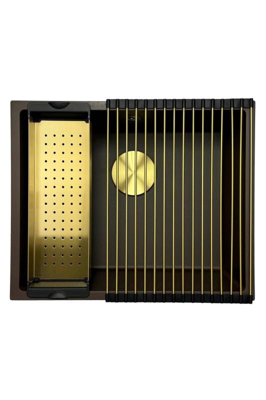 GraniteMy Universele granieten cafés spoelbak 50x40 cm opbouw, onderbouw en vlakbouw met afvoerplug 1208967230