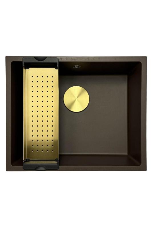 GraniteMy Universele granieten cafés spoelbak 50x40 cm opbouw, onderbouw en vlakbouw met afvoerplug 1208967230