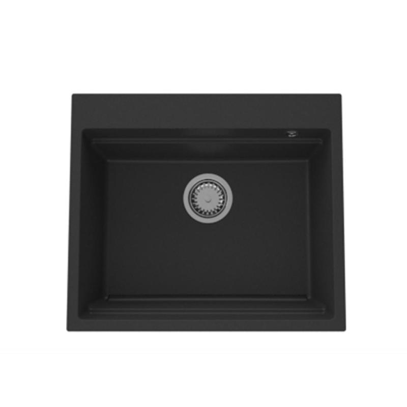 GraniteMy Steam graniittinen pesuallas 56x48 cm musta päälliosalla ruostumattomasta teräksestä tulppa, sisältää lisävarusteet 1208967231