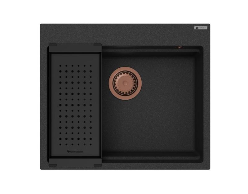 GraniteMy Steam graniittinen pesuallas 56x48 cm musta päälle asennettava kuparisella tulppalla, sisältää tarvikkeet 1208967234