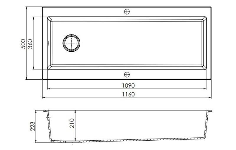 GraniteMy Trog graniittinen erittäin suuri musta pesuallas 116x50 cm musta päällinen hanareiällä ja ruostumattomasta teräksestä valmistetulla tulpalla 1208967236