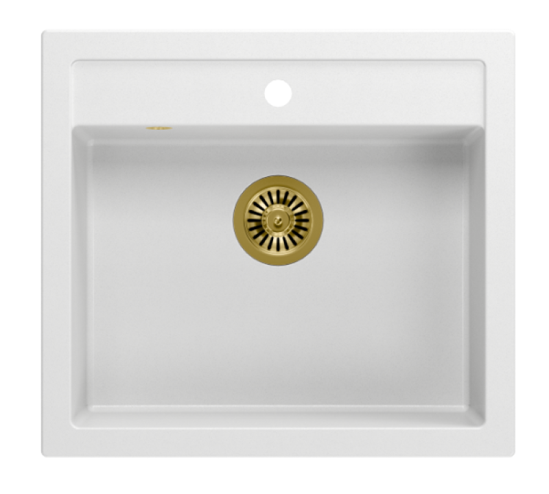 Quadri Farmhouse maalaistyylinen tasoon tai pintaan asennettava graniittiallas mattavalkoinen kultaisella tulppalla 595x540mm 1208967264