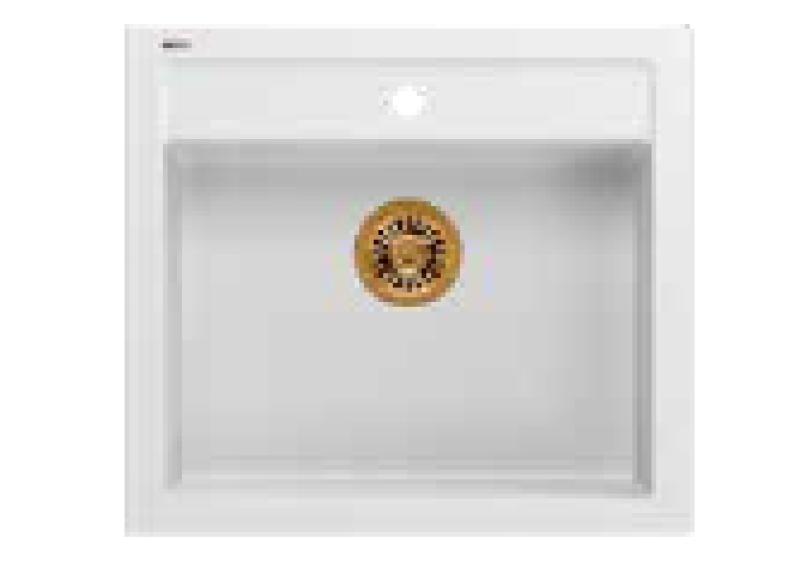 Quadri Farmhouse maalaistyylinen välitason tai upotettava graniittinen pesuallas mattavalkoinen kuparisella tulppalla 595x540mm 1208967265