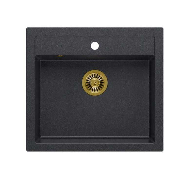 Quadri Farmhouse maalaistyylinen väli- tai päälleasennettava graniittiallas antrasiitti kullanvärisellä pohjatulpalla 595x540mm 1208967267