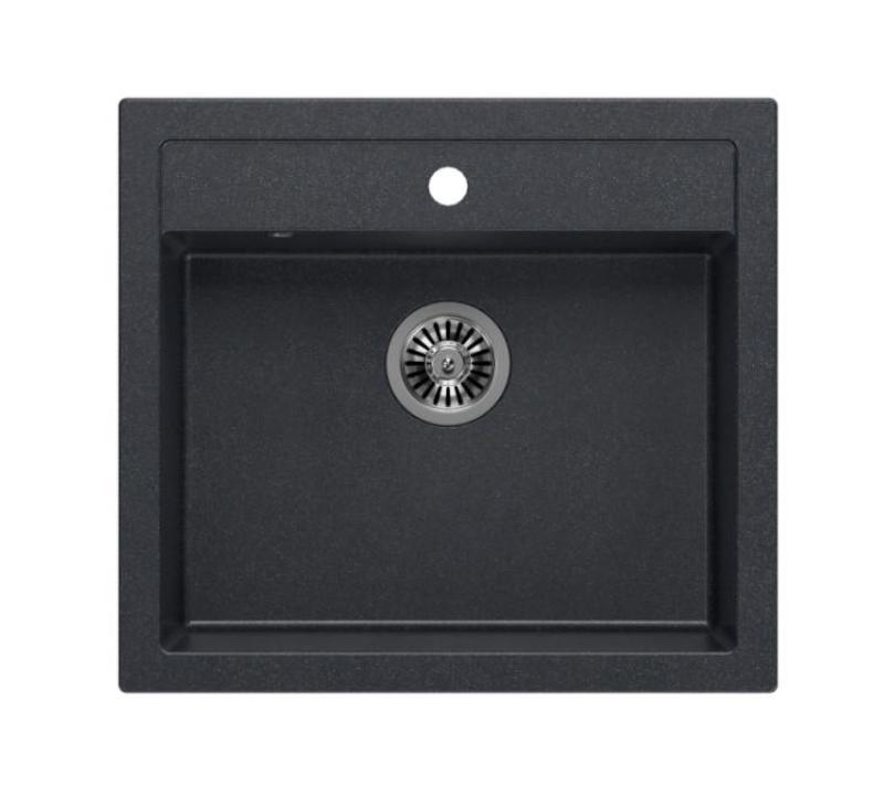 Quadri Farmhouse maalaistyylinen upotettava tai päälle asennettava graniittiallas antrasiitti ruostumattomasta teräksestä valmistetulla tulppalla 595x540mm 1208967269