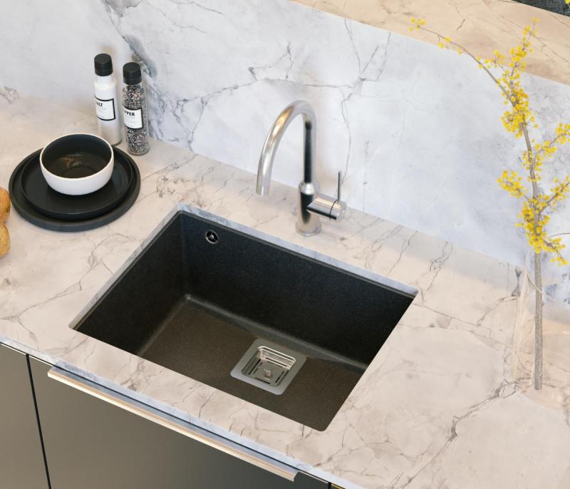 Quadri Quadrangle antrasiitti graniitti alapuolinen pesuallas 55x42cm ruostumattomasta teräksestä tulppa 1208967273