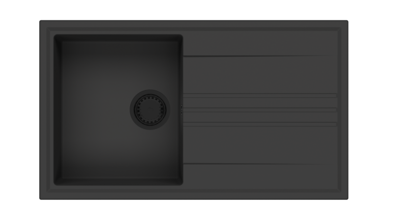 GraniteMy-vesigraniittinen musta tiskiallas 86x50cm, jossa on kääntyvä kuivausalue ja musta tulppa 1208967288