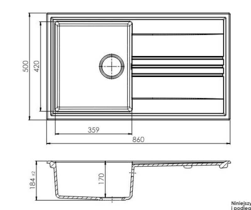 GraniteMy Vesi graniittirakenteinen musta tiskiallas 86x50cm, kääntyvä tippa-alue kultaisella tulppalla 1208967289