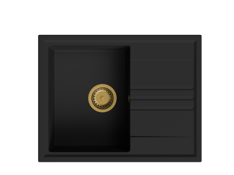 GraniteMy Vesi graniitti päällystetty musta tiskiallas 64x50cm, jossa on tippuva kääntyvä kultainen tulppa 1208967296