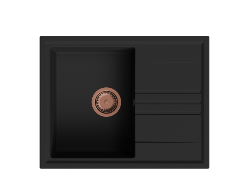 GraniteMy Vesi graniittirakenteinen musta tiskiallas 64x50cm, jossa on käänteinen kuivaustaso ja kuparinen tulppa 1208967297