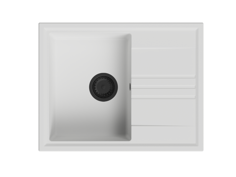 GraniteMy Vesi graniitti yläosa valkoinen pesuallas 64x50cm valutuslevyllä, kääntyvä mustalla tulppa 1208967299