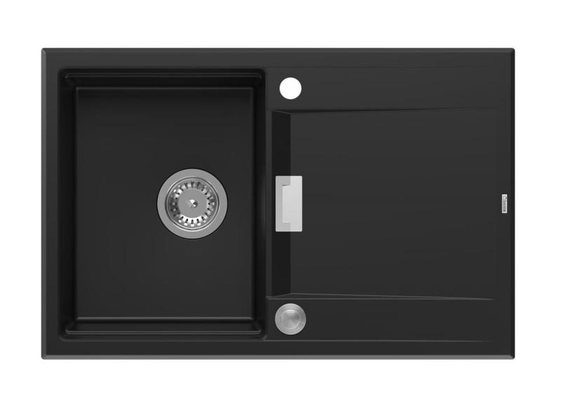 Quadri Minton Graniitti Pöytätason Päällä Musta Allas 76x50cm Valumavesialtaalla Käännettävä ja RST Tulppa - 1208967303