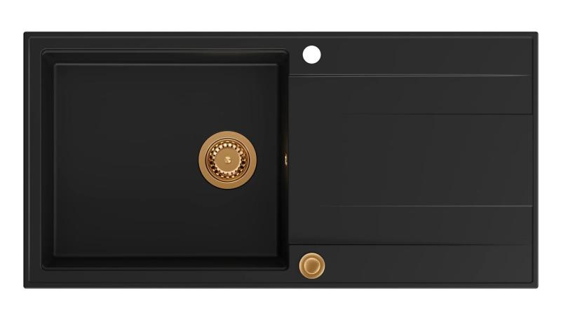 Quadri Luton musta graniittinen päälle asennettava pesuallas valutustasolla, käännettävä 100x50 cm kuparitulppa 1208967316