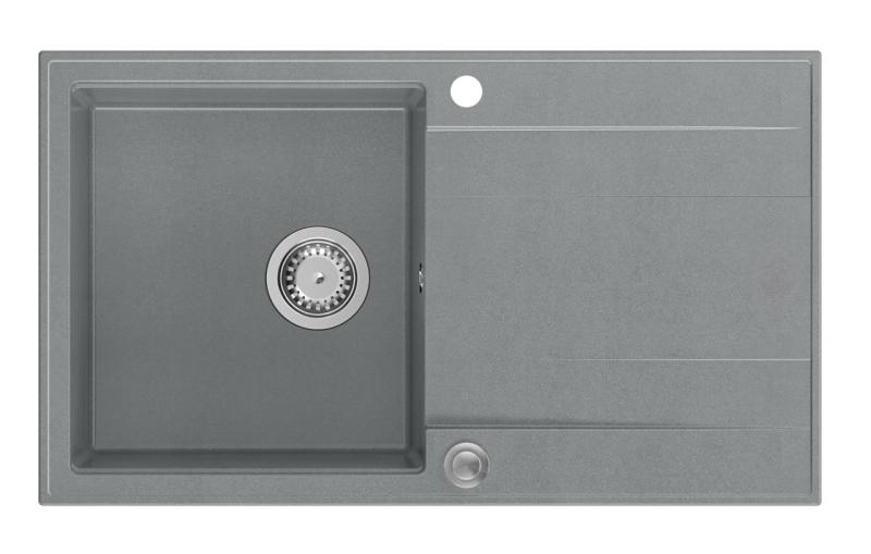 Quadri Luton harmaa graniittinen päälle asennettava tiskiallas valutusalueella, käännettävä 86x50cm, ruostumattomasta teräksestä valmistetulla tulppalla 1208967340