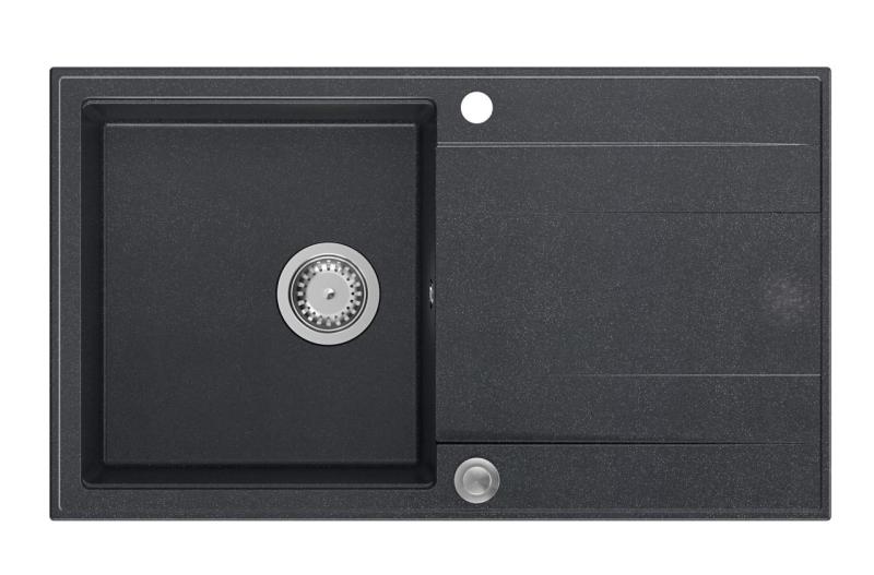 Quadri Luton antrasiittinen graniittinen uppoallas, käännettävä tippualusta 86x50 cm, ruostumattomasta teräksestä valmistettu tulppa 1208967343