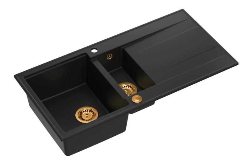 Quadri Luton musta graniittinen päälle asennettava 1,5-altainen allas valutustasolla, käännettävä 100x50 cm kuparisella tulppalla 1208967347