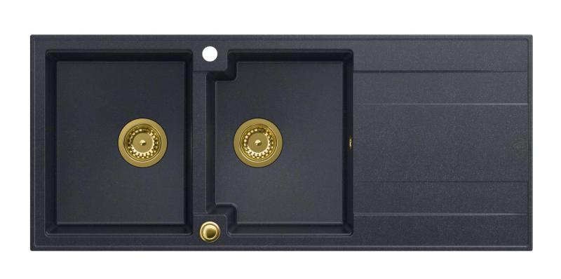 Quadri Luton rakenteinen kaksoisgraniittiallas antrasiitti kuivausalueella 116x50 cm kultatulpalla 1208967364