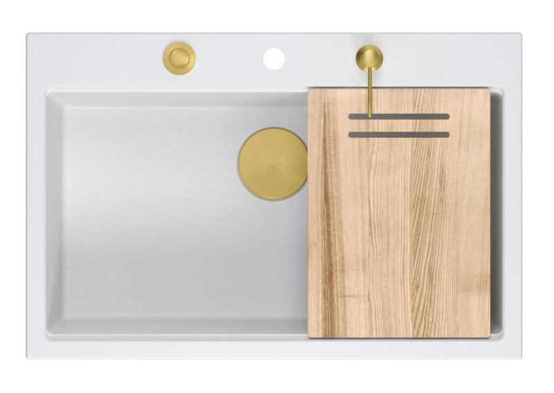 Quadri Hard Rock valkoinen graniittinen iso pesuallas 76x50cm sisältäen kultaisen tulpan ja tarvikkeet 1208967424