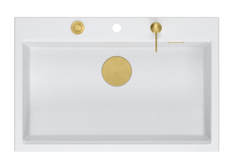 Quadri Hard Rock valkoinen graniittinen iso pesuallas 76x50cm sisältäen kultaisen tulpan ja tarvikkeet 1208967424