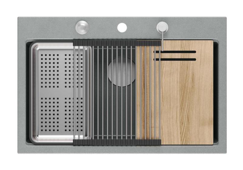 Quadri Hard Rock harmaa graniittinen päällinen suuri pesuallas 76x50cm sisältäen ruostumattomasta teräksestä valmistetun tulpan ja tarvikkeet 1208967430