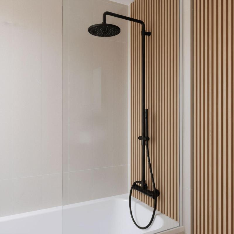 Waterevolution Flow suihkuyhdistelmä sade-suihkulla, mattamusta 200 mm T141NRPR