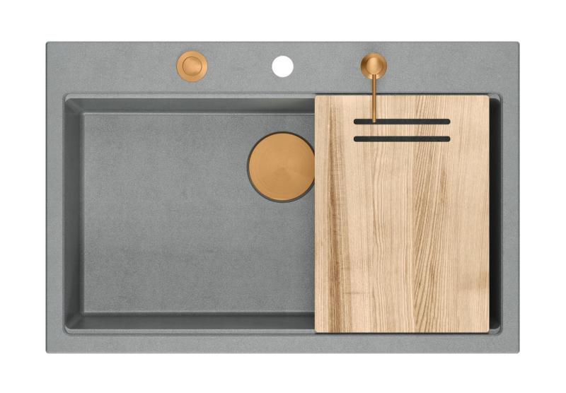 Quadri Hard Rock harmaa graniitti päälle asennettava suuri pesuallas 76x50cm sisältäen kuparitulpan ja tarvikkeet 1208967435