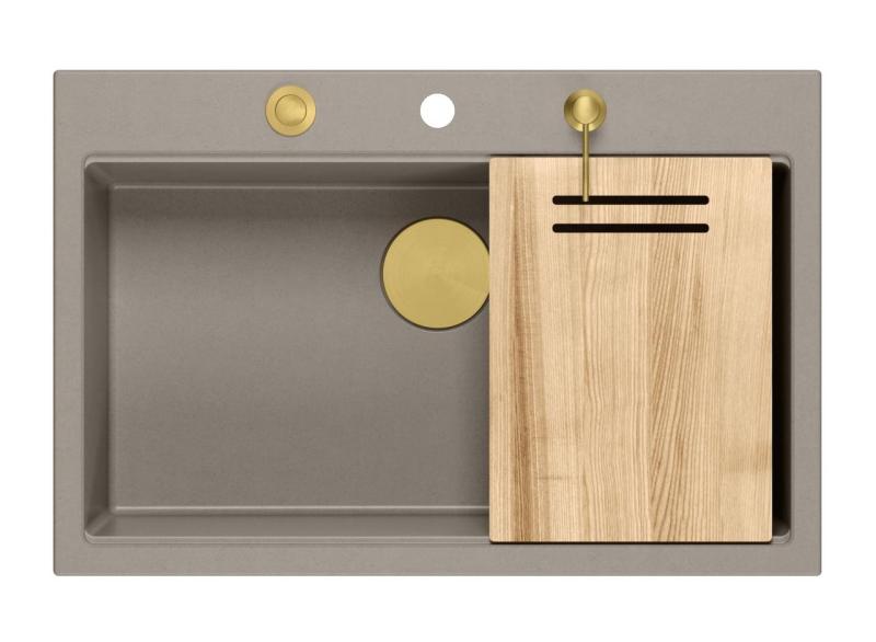 Quadri Hard Rock taupe graniitti päällinen iso pesuallas 76x50cm, sisältää kultaisen tulpan ja tarvikkeet 1208967436