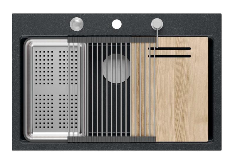 Quadri Hard Rock antrasiitinharmaa graniittinen päällinen suuri pesuallas 76x50 cm sisältää ruostumattomasta teräksestä valmistetun tulpan ja tarvikkeet 1208967442