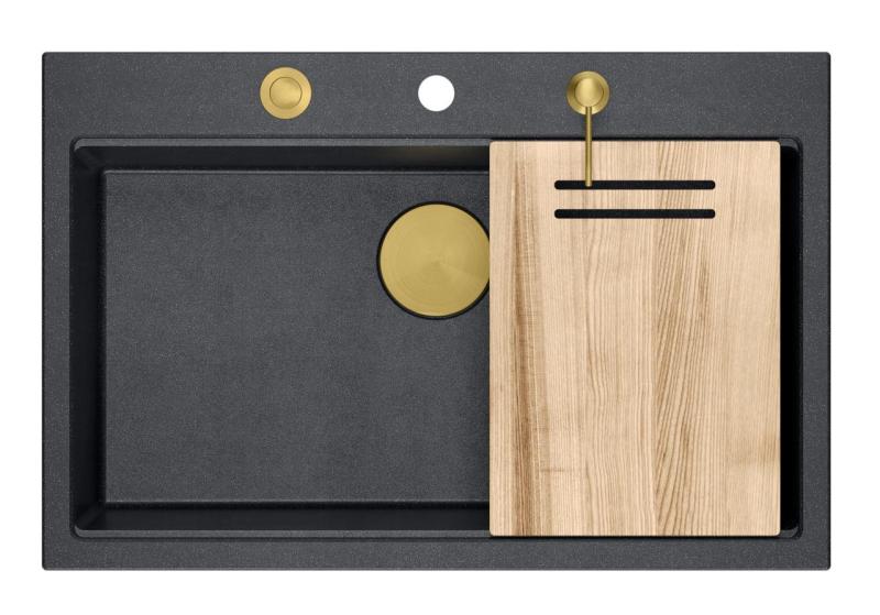 Quadri Hard Rock antrasiittigraniittinen päällinen suuri pesuallas 76x50 cm, mukaan lukien kultainen tulppa ja tarvikkeet 1208967444
