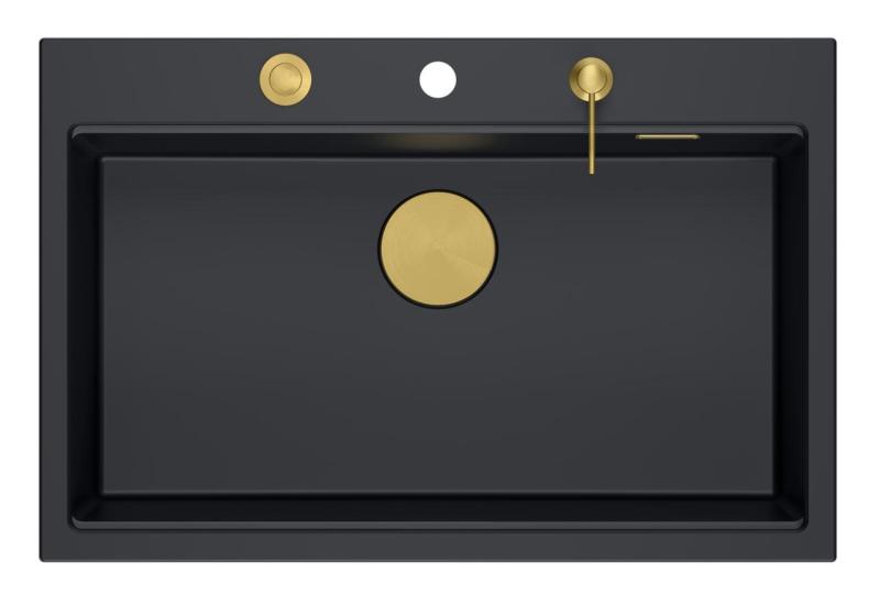 Quadri Hard Rock antrasiittigraniittinen päällinen suuri pesuallas 76x50 cm, mukaan lukien kultainen tulppa ja tarvikkeet 1208967444