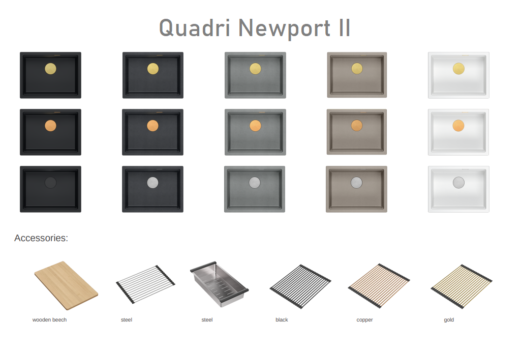 Quadri Newport II graniitti upotettava antrasiitti pesuallas 560x450mm kuparisella tulppalla ja viemärinkannella 1208967461