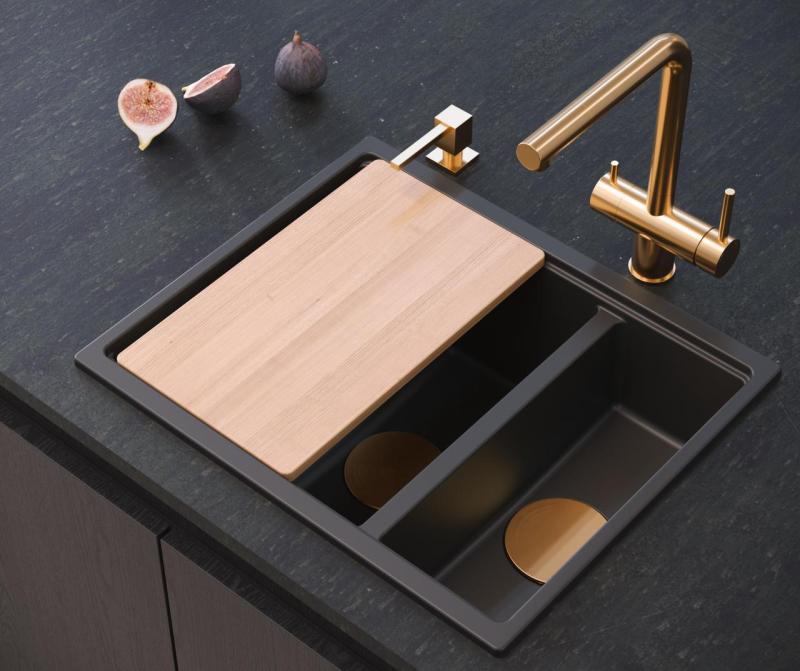 Quadri Newport II musta 1,5 pesuallas graniittia, pinta- ja upotettava pesuallas 555x460mm, kuparinen tulppa 1208967465