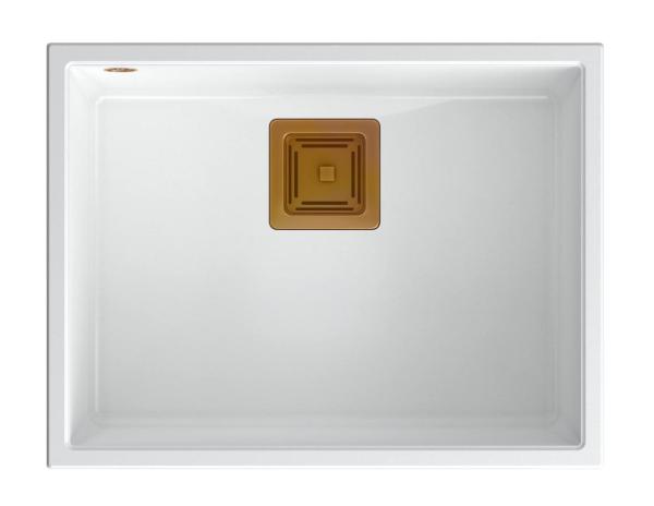 Quadri Quadrangle valkoinen graniitti upotettava pesuallas 55x42 cm kuparisella tulppalla 1208967478