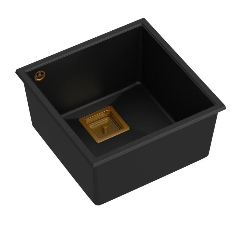 Quadri Quadrangle musta graniitti alakaapiston pesuallas 42x42cm kuparisella tulppalla 1208967482