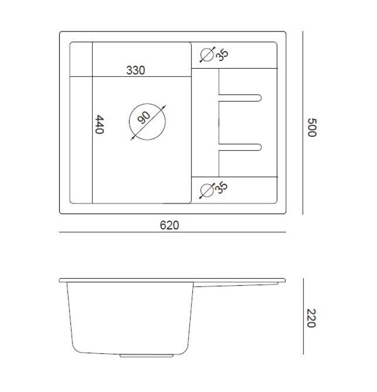 Quadri Dalton harmaa graniittinen päälle asennettava tiskiallas valutusalueella 62x50cm ruostumattomasta teräksestä valmistetulla tulppalla 1208967492