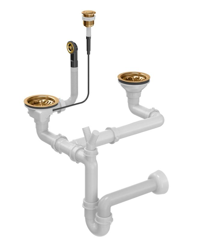 Quadri kuparinen kaksoisaltaan viemärisarja ja ylivuoto push to open -napilla kupari 1208967546