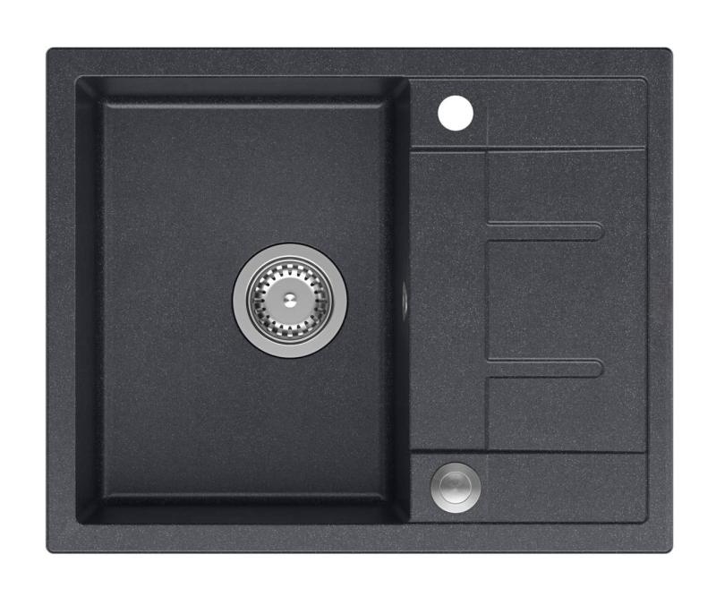 Quadri Dalton antrasiitti graniitti päälle asennettava tiskiallas, jossa on kuivausalue 62x50cm ja ruostumattomasta teräksestä valmistettu tulppa 1208967570