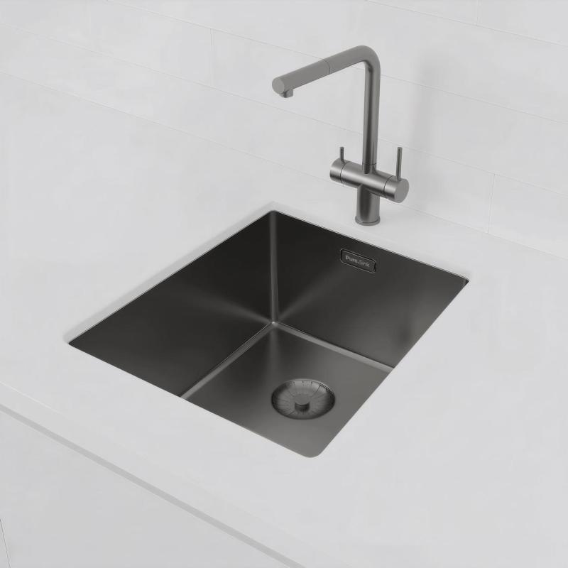 Pure.Sink Prestige pesuallas PVD gun metal 34x40 cm 10 mm säde alapuolinen, tasoon upotettava ja päällä asennettava PPG3440-61