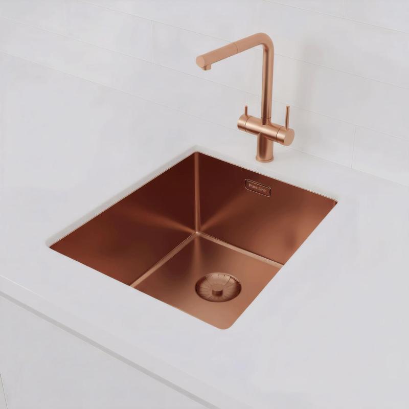 Pure.Sink Prestige allas 34x40 cm PVD Kupari 10 mm säde alakiinnitys, taso- ja päällikiinnitys PPG3440-62