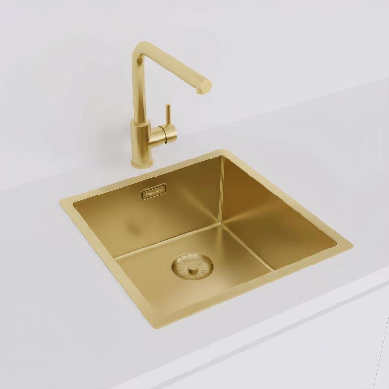 Pure.Sink Prestige tiskiallas PVD Kulta 40x40 cm, 10 mm säde, upotettu, tasoon asennettava ja päältä asennettava PPG4040-60