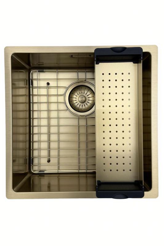 Pure.Sink Prestige tiskiallas PVD Kulta 40x40 cm, 10 mm säde, upotettu, tasoon asennettava ja päältä asennettava PPG4040-60