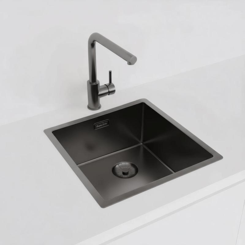 Pure.Sink Prestige -allas 40x40 cm PVD Gun Metal 10 mm säde alapuolinen, tasoon asennettava ja päällä asennettava PPG4040-61.