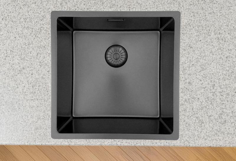 Pure.Sink Prestige -allas 40x40 cm PVD Gun Metal 10 mm säde alapuolinen, tasoon asennettava ja päällä asennettava PPG4040-61.