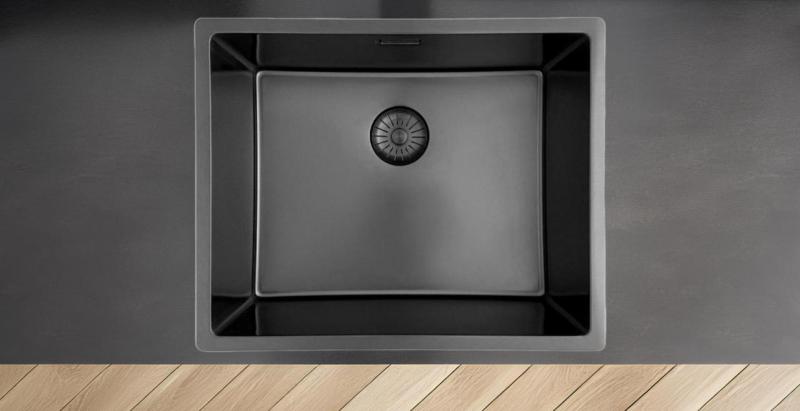 Pure.Sink Prestige -allas 50x40 cm PVD Gun Metal 10 mm säde, alapuolinen, tasoon asennettava ja päälle asennettava PPG5040-61.