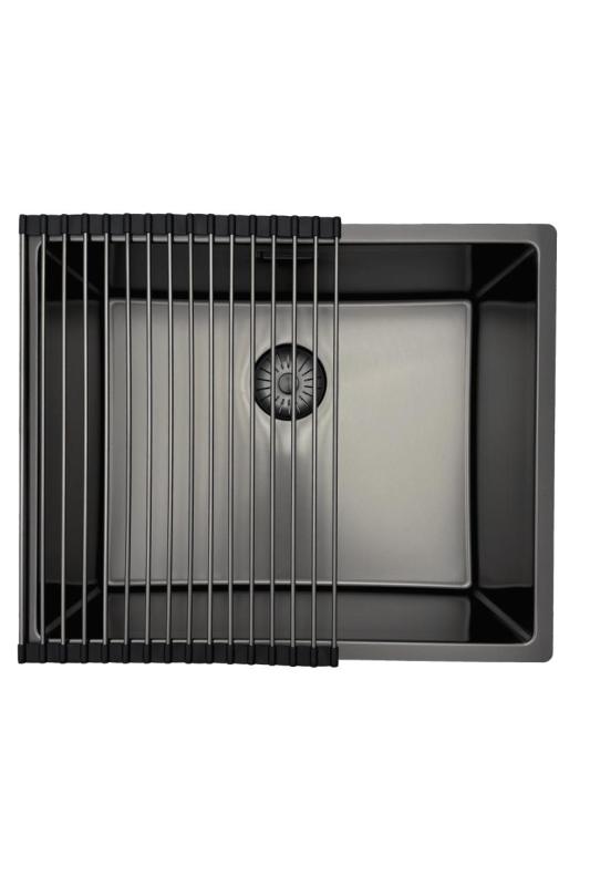 Pure.Sink Prestige -allas 50x40 cm PVD Gun Metal 10 mm säde, alapuolinen, tasoon asennettava ja päälle asennettava PPG5040-61.