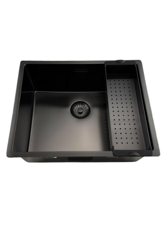Pure.Sink Prestige -allas 50x40 cm PVD Gun Metal 10 mm säde, alapuolinen, tasoon asennettava ja päälle asennettava PPG5040-61.