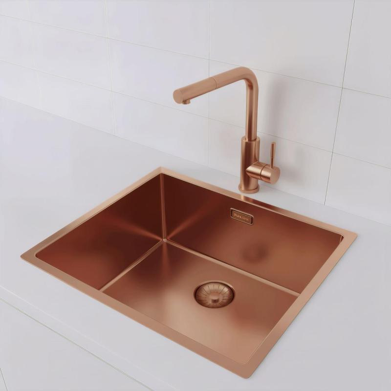 Pure.Sink Prestige pesuallas 50x40 cm PVD Kupari 10mm säde alakiinnitys, tasokiinnitys ja päällikiinnitys PPG5040-62