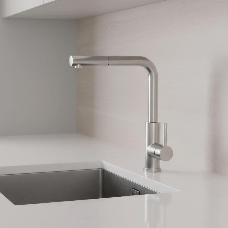 Pure.Sink Elite Steel Spark-S keittiöhana ruostumattomasta teräksestä, ulosvedettävällä juoksuputkella PS8041-02