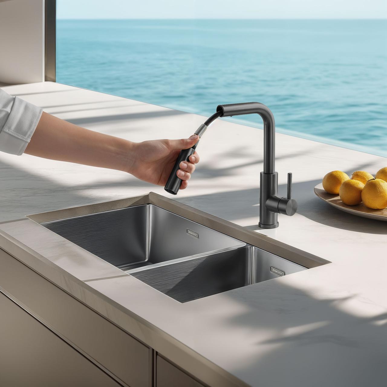 Pure.Sink Elite Steel Spark-S keittiöhana PVD Gun Metal ulosvedettävällä juoksuputkella PS8041-61 - Productafbeelding 2